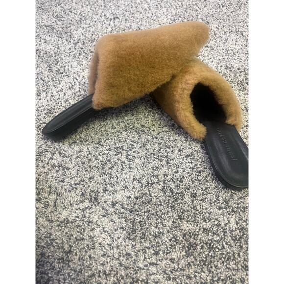Jenni Kayne Shearling Mules Tan/Black Size 40 EU 9.5/10 NWOB Cozy Slip On Flats - Picture 7 of 8